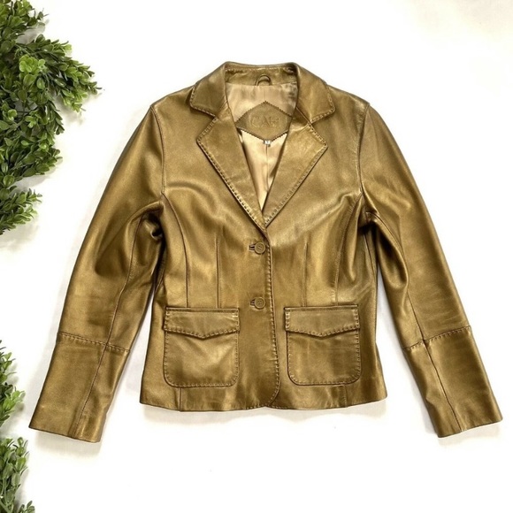 Cabi Gold Genuine Leather Jacket Size 2 